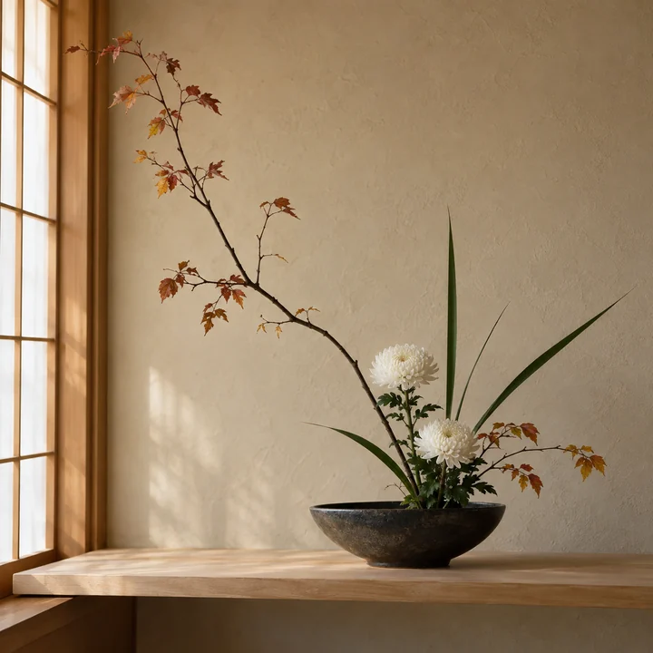 枝の線と余白を生かした華道の生け花